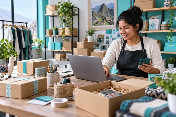 Emprendedora preparando pedidos recibidos desde su tienda web
