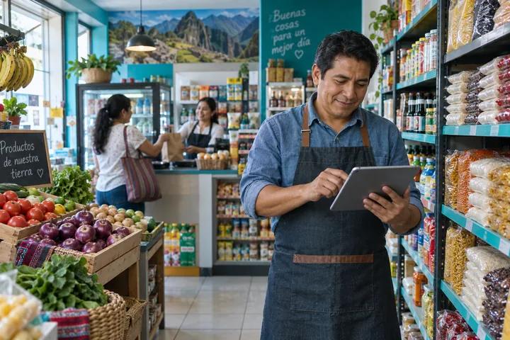 Bodeguero controlando inventario en una tienda de abarrotes