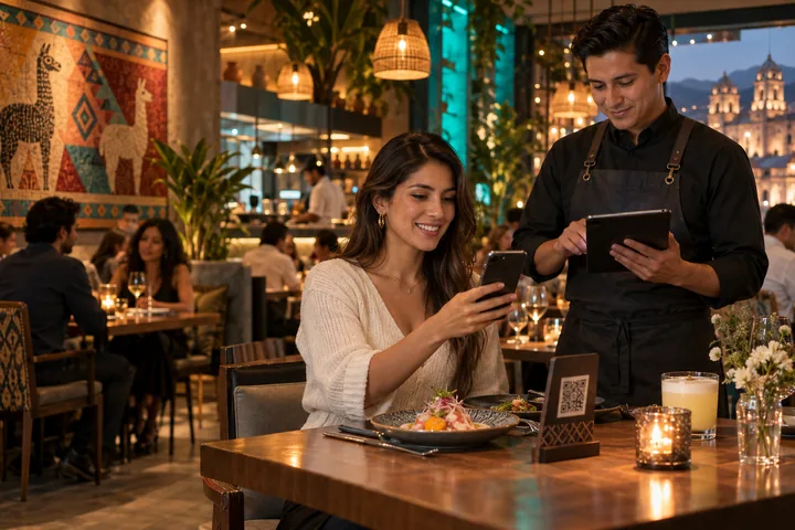 Cliente realizando un pedido desde la mesa de un restaurante